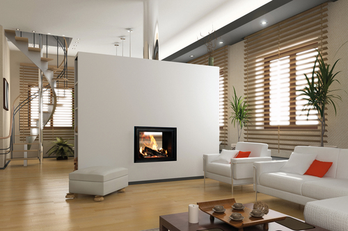 the modern interior design with fireplace (3D)